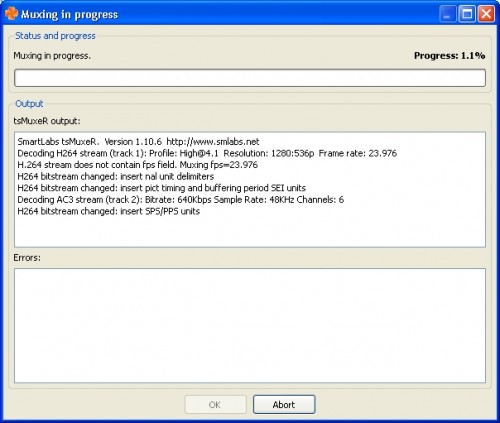 tsmuxer start muxing