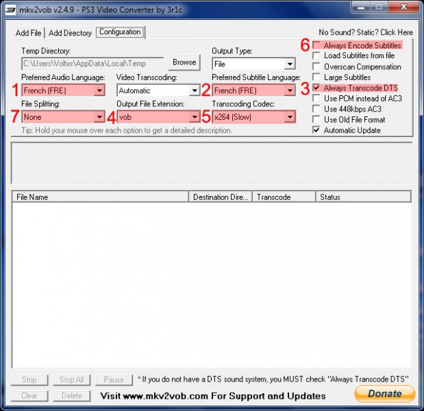 mkv2vob configuration