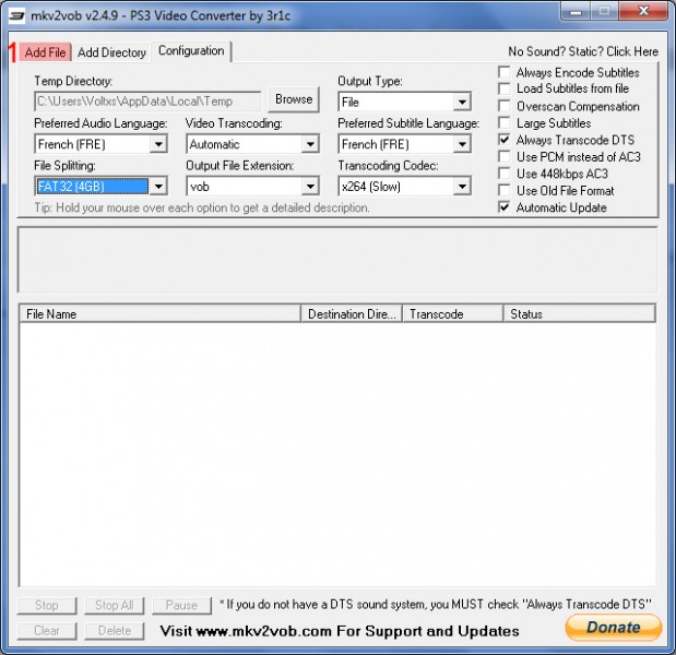 mkv2vob return to add file